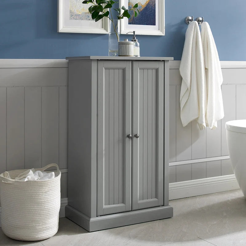 White Coastal Style Accent Cabinet with Beadboard Doors and Adjustable Shelves, Single