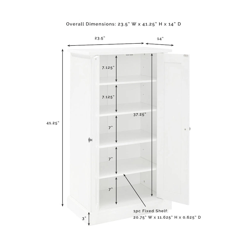 White Coastal Style Accent Cabinet with Beadboard Doors and Adjustable Shelves, Single