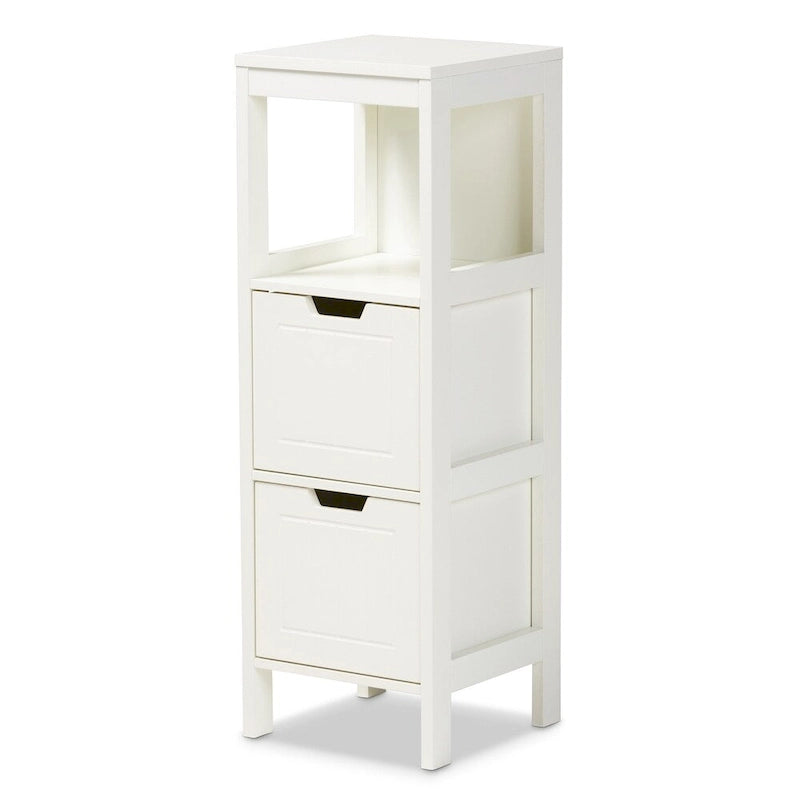 White Farmhouse 2-Drawer Storage Cabinet with Open Shelf, Single, Freestanding