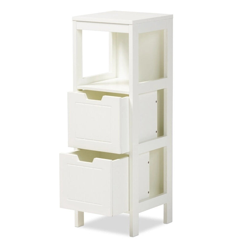 White Farmhouse 2-Drawer Storage Cabinet with Open Shelf, Single, Freestanding