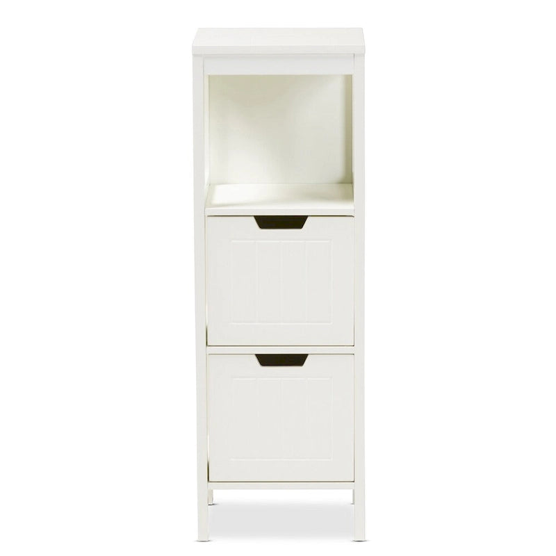 White Farmhouse 2-Drawer Storage Cabinet with Open Shelf, Single, Freestanding