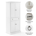 White Traditional Kitchen Pantry Cabinet with Drawer and Adjustable Shelves, Single