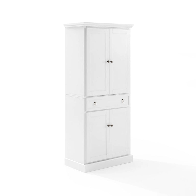 White Traditional Kitchen Pantry Cabinet with Drawer and Adjustable Shelves, Single