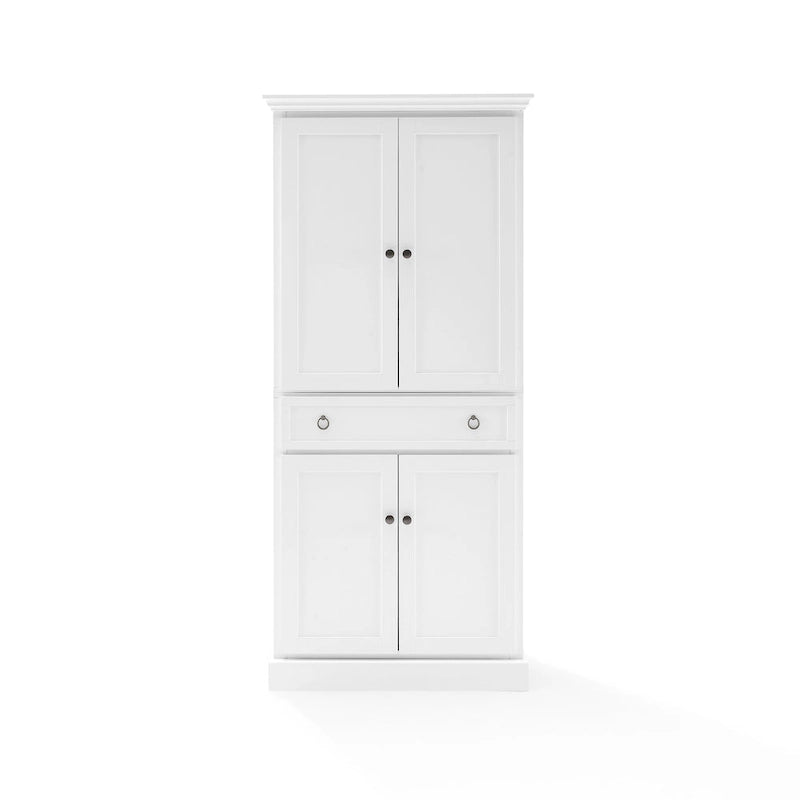 White Traditional Kitchen Pantry Cabinet with Drawer and Adjustable Shelves, Single