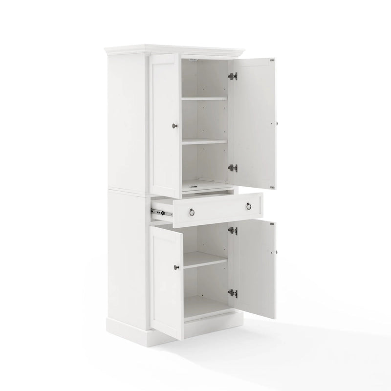 White Traditional Kitchen Pantry Cabinet with Drawer and Adjustable Shelves, Single