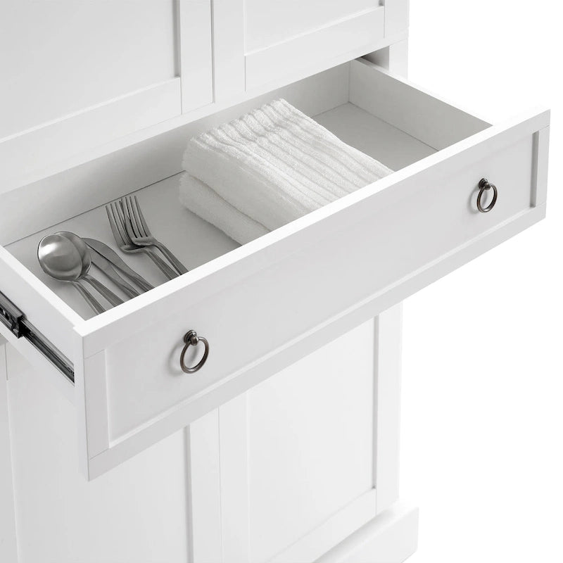 White Traditional Kitchen Pantry Cabinet with Drawer and Adjustable Shelves, Single