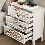 26H End Table of Drawers Mirrored Lacquered Dresser Chest White/Gold