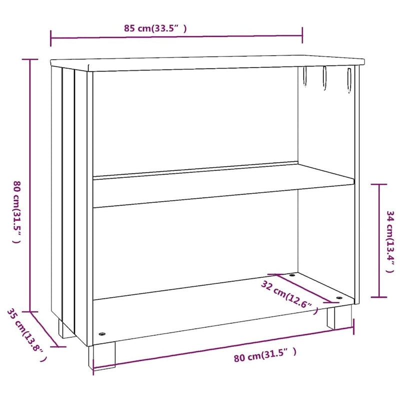 Dark Gray/Honey Brown/White 2-Shelf Solid Pine Sideboard, 33.5"W