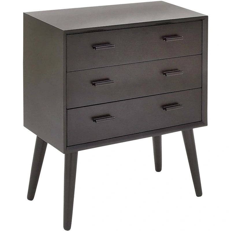 Black 3-Drawer Mid-Century Modern Chest, 24"W x 12"D x 28"H