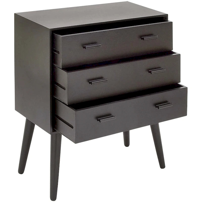 Black 3-Drawer Mid-Century Modern Chest, 24"W x 12"D x 28"H