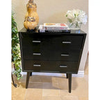 Black 3-Drawer Mid-Century Modern Chest, 24"W x 12"D x 28"H