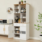 White Kitchen Hutch Cabinet with 2 Drawers & 6 Open Shelves