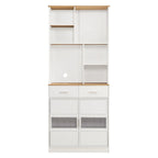White Kitchen Hutch Cabinet with 2 Drawers & 6 Open Shelves