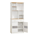 White Kitchen Hutch Cabinet with 2 Drawers & 6 Open Shelves