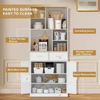 White Kitchen Hutch Cabinet with 2 Drawers & 6 Open Shelves
