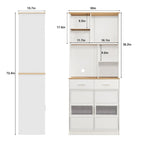 White Kitchen Hutch Cabinet with 2 Drawers & 6 Open Shelves