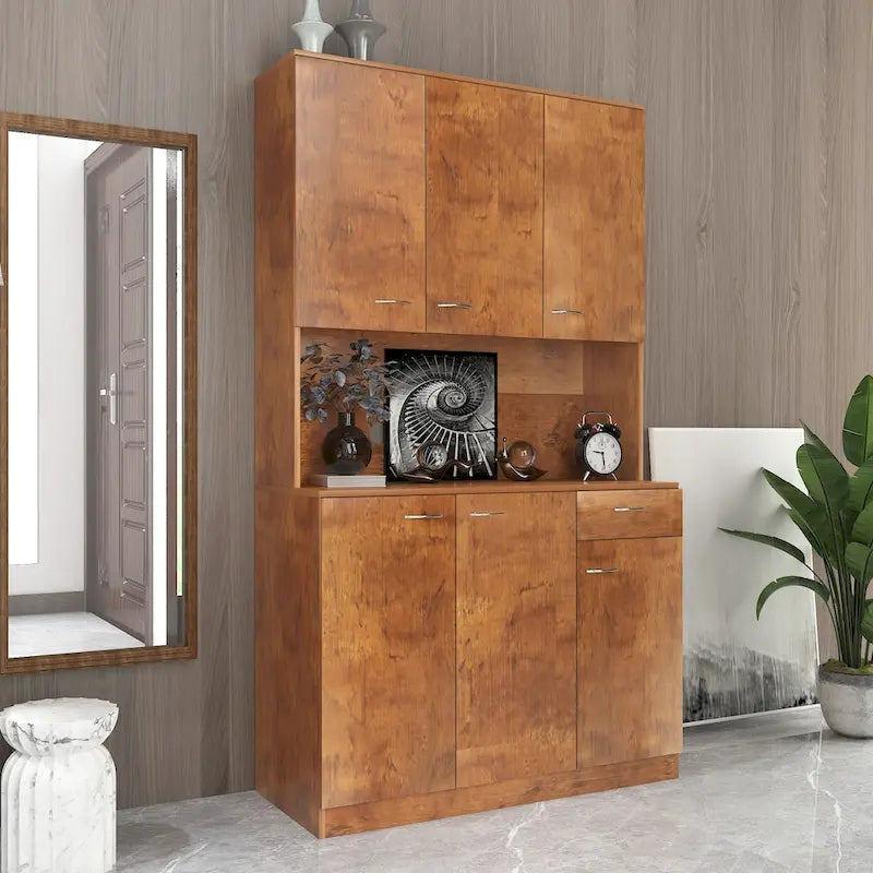 70.87 Tall Wardrobe& Kitchen Cabinet, with 6-Doors, 1-Open Shelves and 1-Drawer for bedroom
