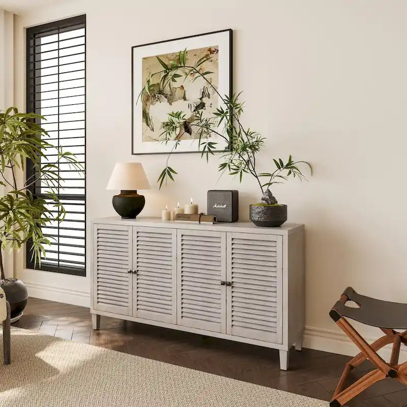 Accent Cabinet 4 Shutter Door Wooden Cabinet Sideboard Buffet Server Cabinet - N/A