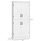White 4-Door Kitchen Pantry Cabinet, 6-Tier Shelving