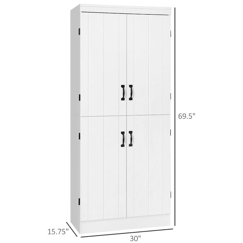 White 4-Door Kitchen Pantry Cabinet, 6-Tier Shelving