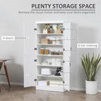 White 4-Door Kitchen Pantry Cabinet, 6-Tier Shelving