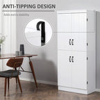 White 4-Door Kitchen Pantry Cabinet, 6-Tier Shelving