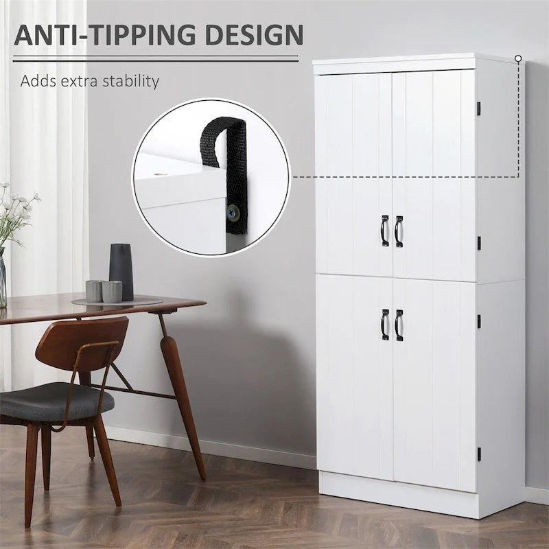 White 4-Door Kitchen Pantry Cabinet, 6-Tier Shelving