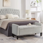 Black / Gray / Beige / Navy Velvet Tufted Storage Bench with Nailhead Trim, Single