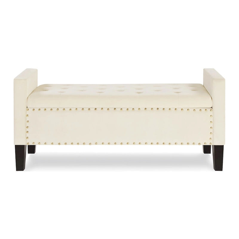 Black / Gray / Beige / Navy Velvet Tufted Storage Bench with Nailhead Trim, Single