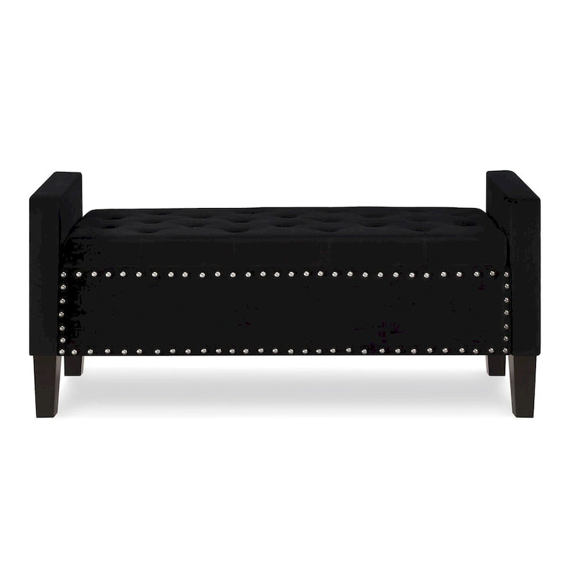 Black / Gray / Beige / Navy Velvet Tufted Storage Bench with Nailhead Trim, Single