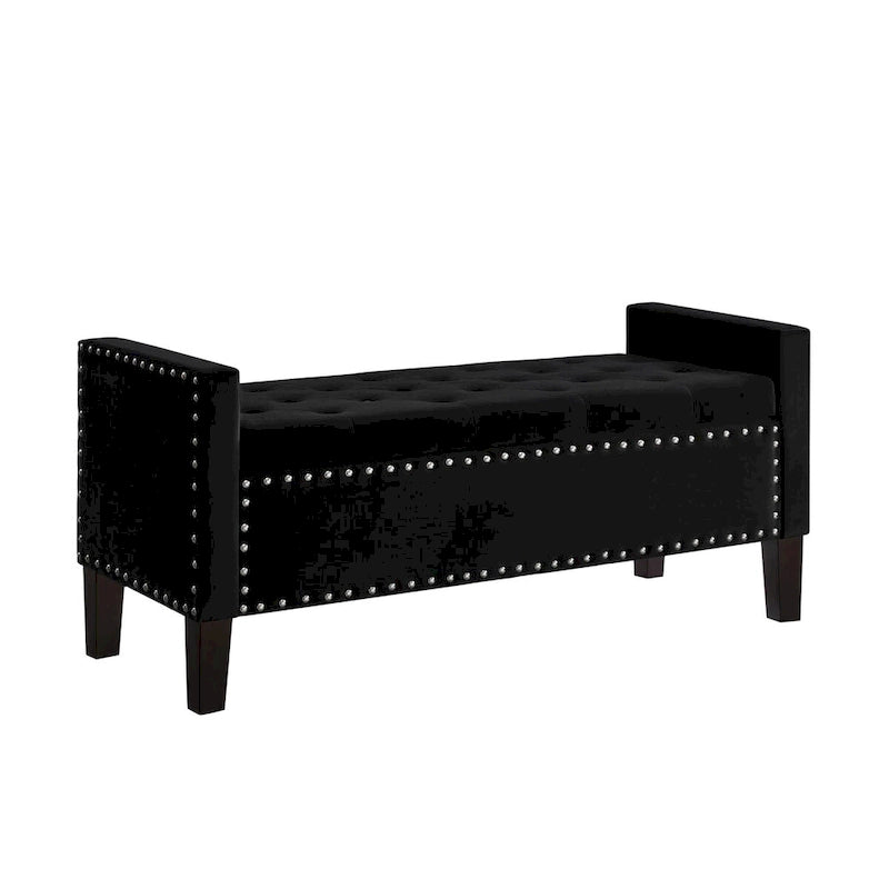 Black / Gray / Beige / Navy Velvet Tufted Storage Bench with Nailhead Trim, Single