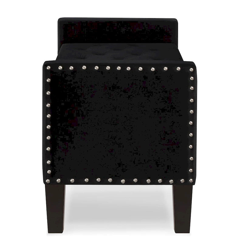 Black / Gray / Beige / Navy Velvet Tufted Storage Bench with Nailhead Trim, Single