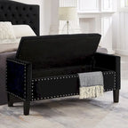 Black / Gray / Beige / Navy Velvet Tufted Storage Bench with Nailhead Trim, Single