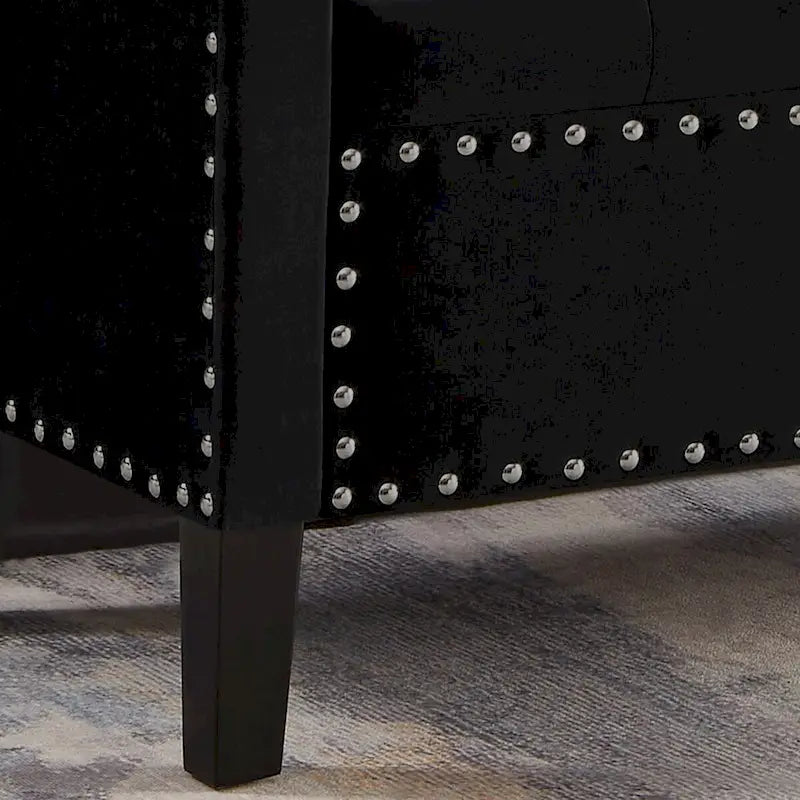 Black / Gray / Beige / Navy Velvet Tufted Storage Bench with Nailhead Trim, Single