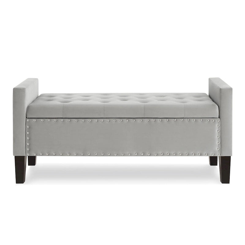 Black / Gray / Beige / Navy Velvet Tufted Storage Bench with Nailhead Trim, Single