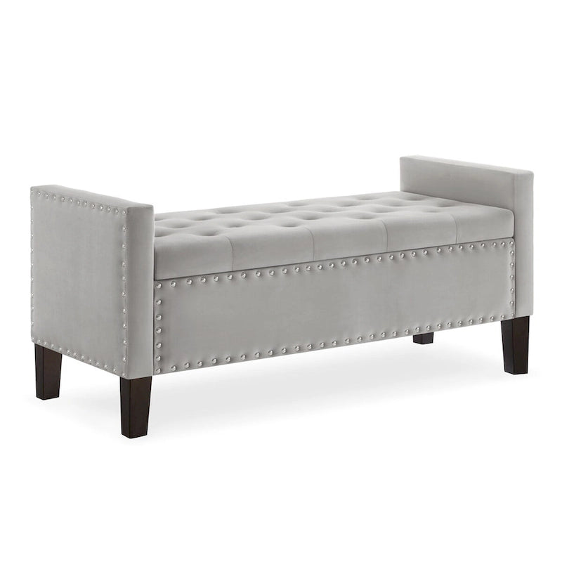 Black / Gray / Beige / Navy Velvet Tufted Storage Bench with Nailhead Trim, Single