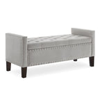 Black / Gray / Beige / Navy Velvet Tufted Storage Bench with Nailhead Trim, Single