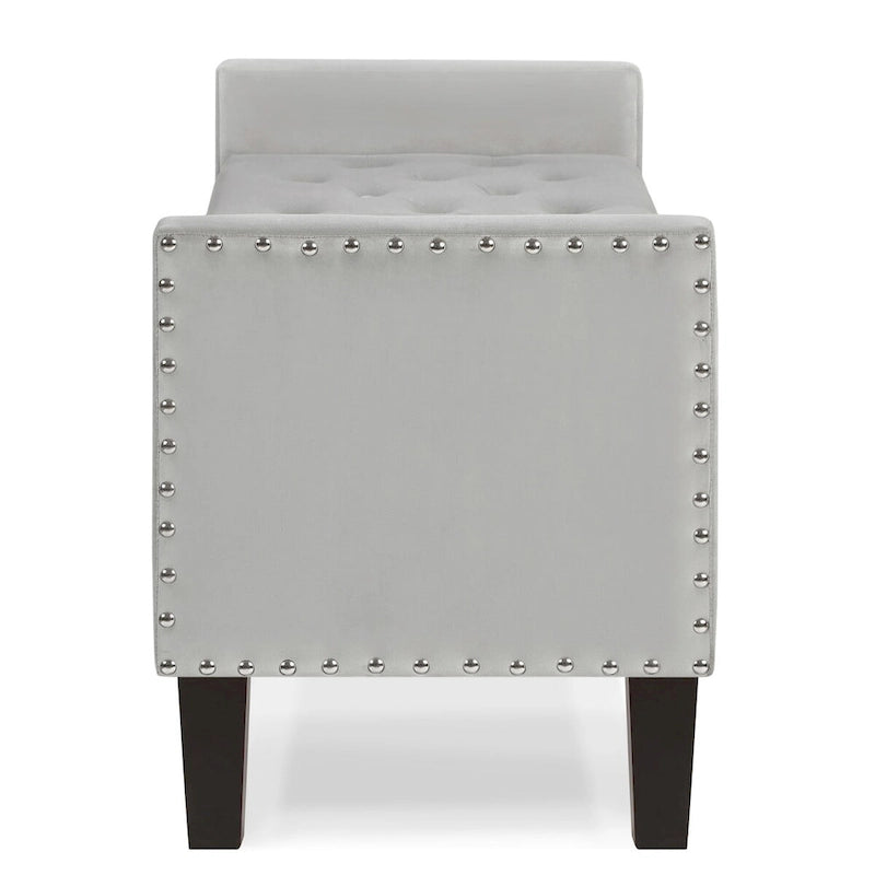 Black / Gray / Beige / Navy Velvet Tufted Storage Bench with Nailhead Trim, Single