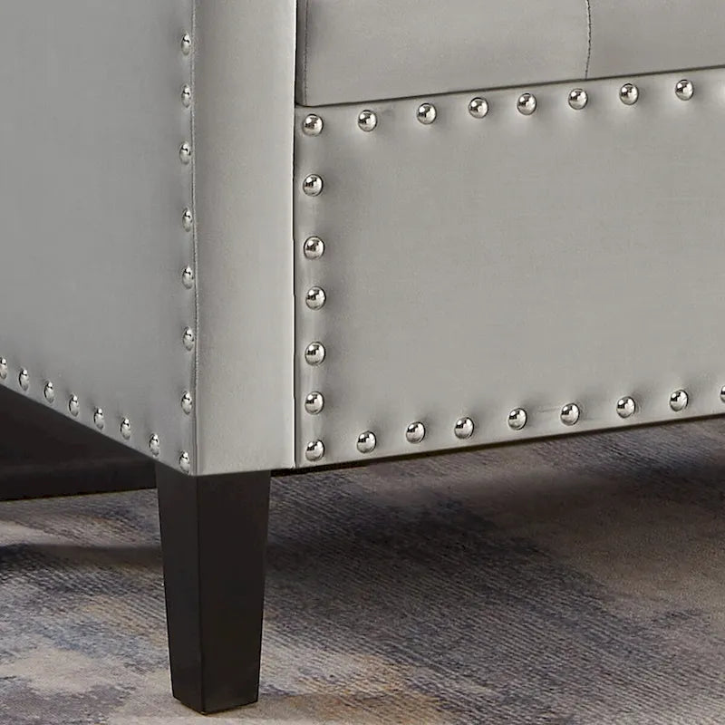 Black / Gray / Beige / Navy Velvet Tufted Storage Bench with Nailhead Trim, Single