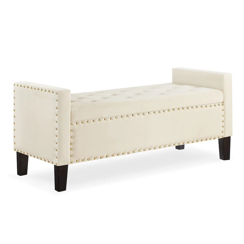 Black / Gray / Beige / Navy Velvet Tufted Storage Bench with Nailhead Trim, Single