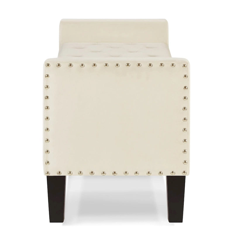 Black / Gray / Beige / Navy Velvet Tufted Storage Bench with Nailhead Trim, Single