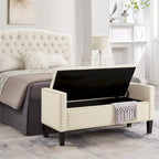 Black / Gray / Beige / Navy Velvet Tufted Storage Bench with Nailhead Trim, Single