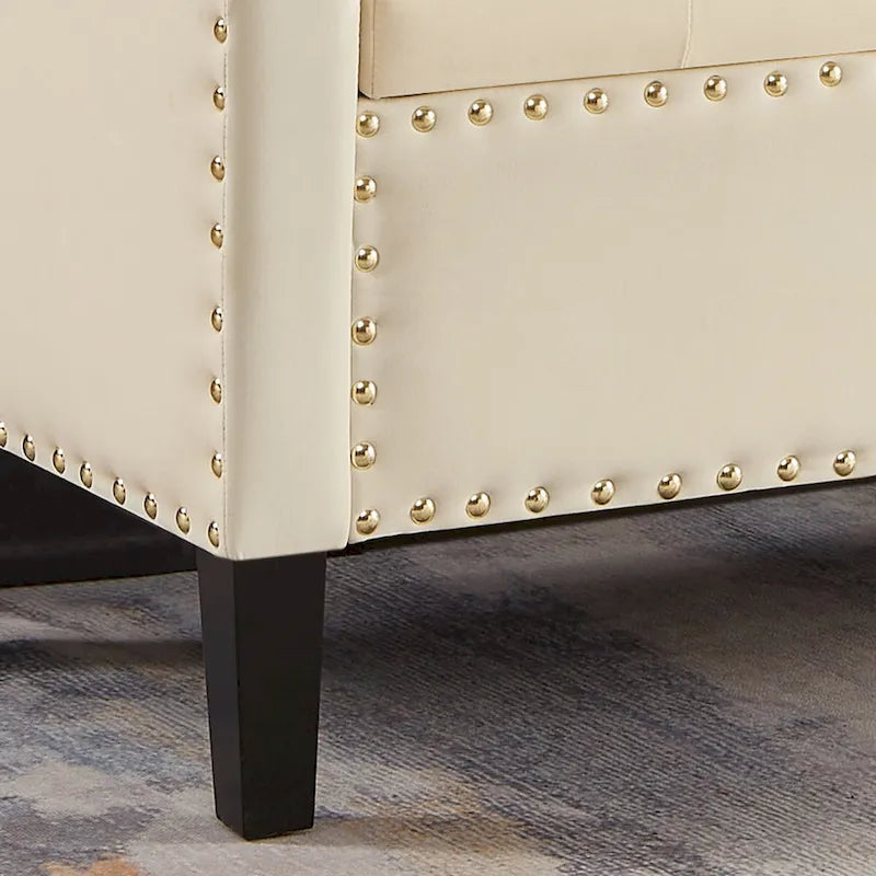 Black / Gray / Beige / Navy Velvet Tufted Storage Bench with Nailhead Trim, Single