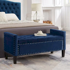 Black / Gray / Beige / Navy Velvet Tufted Storage Bench with Nailhead Trim, Single