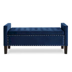 Black / Gray / Beige / Navy Velvet Tufted Storage Bench with Nailhead Trim, Single