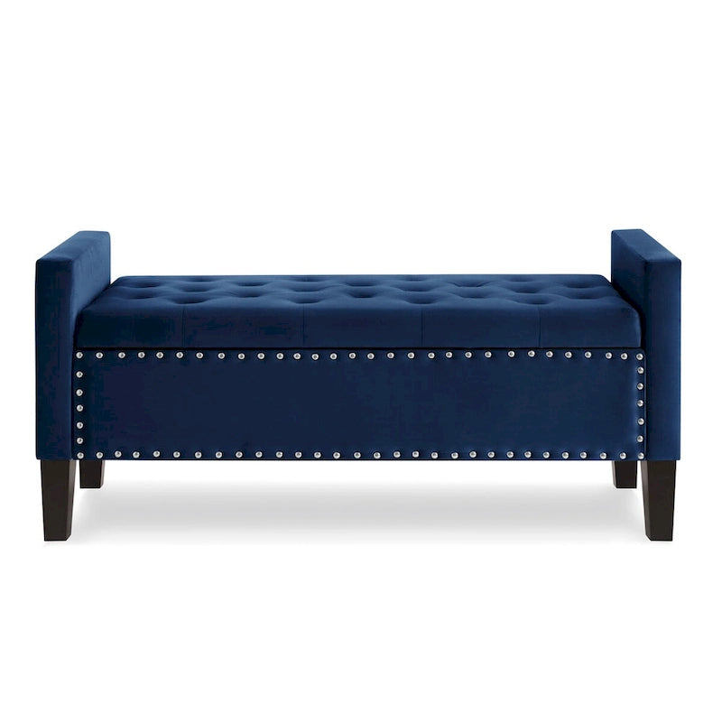 Black / Gray / Beige / Navy Velvet Tufted Storage Bench with Nailhead Trim, Single