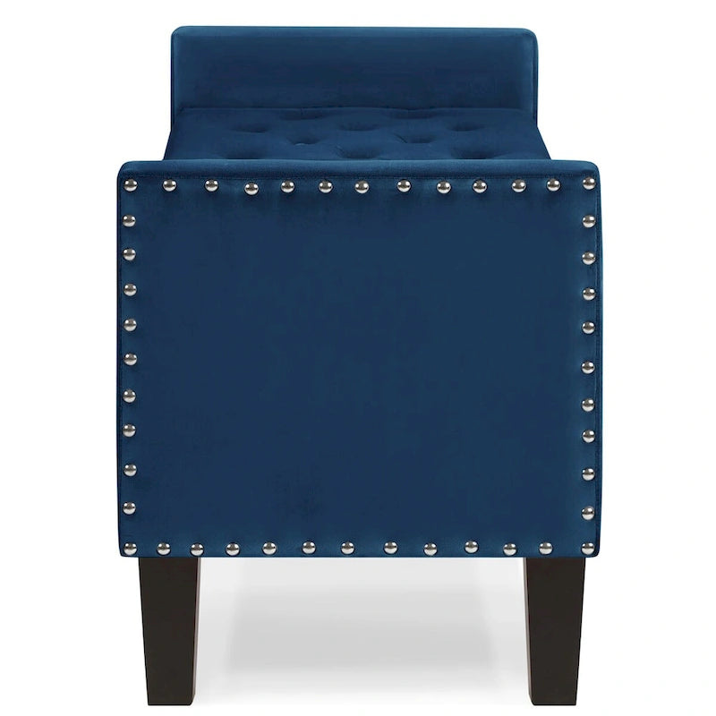 Black / Gray / Beige / Navy Velvet Tufted Storage Bench with Nailhead Trim, Single