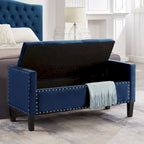 Black / Gray / Beige / Navy Velvet Tufted Storage Bench with Nailhead Trim, Single