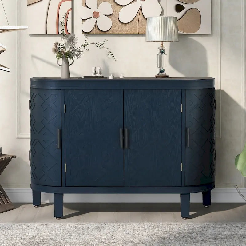 Black/Navy/White/Gray 2-Door Antique Pattern Storage Cabinet, 33.5"H