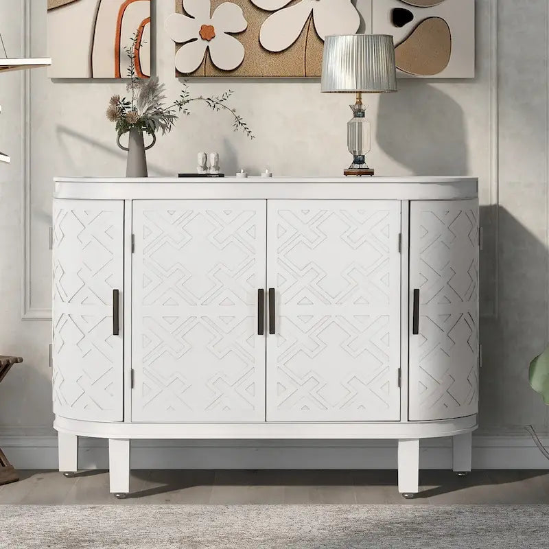 Black/Navy/White/Gray 2-Door Antique Pattern Storage Cabinet, 33.5"H